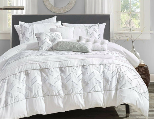 Cozy Contemporary White Comforter Set - 7 Piece Set