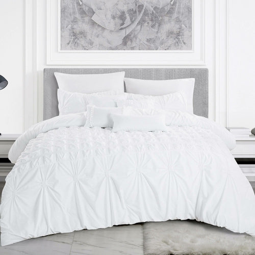 Modern Lushes Pinched White Jahia Comforter Set - 7 Piece Set